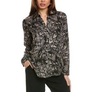 L'AGENCE Nina 100% Silk Blouse Map of Paris Black Women Size Small Casual Office